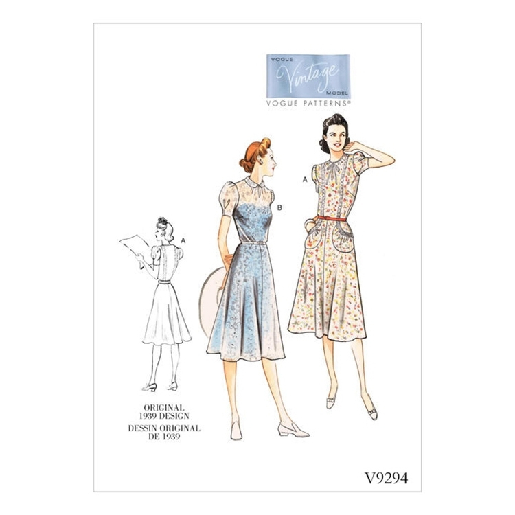 Vogue 9294, vintage jurk, Dui/En/Fr Stoffen