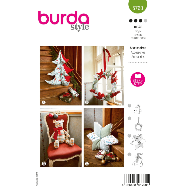 Burda Style Weihnachts Deko Schnittmuster Set - 4 DIY Nähanleitungen Für Festtagsdeko