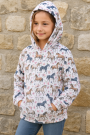 Alpenfleece sweatshirtstof paarden, gebroken wit