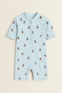 Badpakstof sailboats, pastelblauw