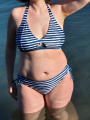 Tissu pour maillot de bain à rayures Stripes, bleu pétrole foncé