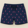 Tissu maillot de bain short homme flamant rose, bleu foncé
