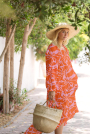 Katoenen mousseline double gauze Abstract Flowers, oranje