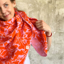 Katoenen mousseline double gauze Abstract Flowers, oranje