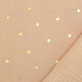 Tissu double gaze de coton Coeurs dorés Golden heart, sable