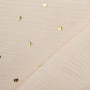Tissu double gaze de coton Coeurs dorés Golden heart, blanc cassé