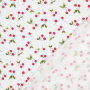 Tissu double gaze de coton cerises, blanc