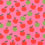 Tissu coton popeline Pommes Apples, rose fuchsia