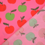 Tissu coton popeline Pommes Apples, rose fuchsia