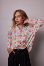 Katoenen popeline beautiful flowers, wit