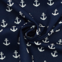 Tissu coton popeline ancres marines cool, bleu marine