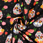 Tissu coton popeline têtes de mort et fleurs Halloween Flower Skull Mix, noir