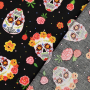 Tissu coton popeline têtes de mort et fleurs Halloween Flower Skull Mix, noir