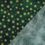 Tissu coton popeline Golden Snowflakes, vert foncé