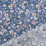 Tissu coton popeline Fleurs Helena, bleu denim