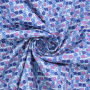 Tissu coton popeline Petites fleurs, bleu denim