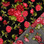 Tissu coton popeline Lovely Rose, noir - rouge