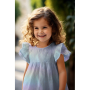 Katoen popeline Rainbow Foil Stripes, blauw