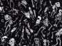 Tissu en coton rock n roll skeleton, noir