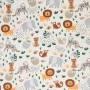 Tissu coton popeline Animaux sauvages Jungle Safari, blanc cassé