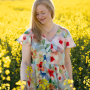 Katoen Viscose Mix bloemenweide, lichtblauw