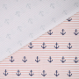 Tissu jersey coton rayé Ancres marines bord de mer chic, vieux rose