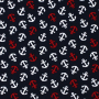 Tissu jersey de coton ancres marines, bleu marine