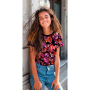 Katoenjersey blurred flowers, zwart