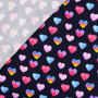 Tissu jersey de coton Coeurs Coloured Hearts, bleu marine