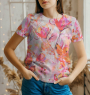 Tissu jersey de coton Fleurs Flower Dream, rose fuchsia