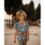 Tissu jersey de coton Cartoon Graffiti, bleu pétrole