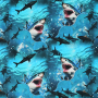 Baumwolljersey Great White Shark Allover, türkis