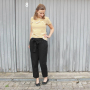 Katoenjersey little stripe love, mosterdgeel - wit