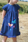 Katoenjersey Malomi Paneel vrolijke vlinders, donkerblauw 145 x 80cm