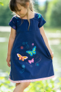 Katoenjersey Malomi Paneel vrolijke vlinders, donkerblauw 145 x 80cm