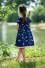 Katoenjersey Malomi Paneel vrolijke vlinders, donkerblauw 145 x 80cm