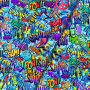 Tissu jersey coton panneau Malomi Graffiti Pow How Malomi, 145 x 80 cm, turquoise