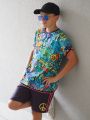 Tissu jersey coton panneau Malomi Graffiti Pow How Malomi, 145 x 80 cm, turquoise