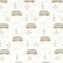 Tissu jersey de coton Mini-bus van combi Surfers Life, blanc cassé