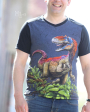 Tissu jersey coton panneau dinosaure T-Rex World Allosaurus, 150 x 70 cm
