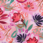 Katoen satijn painted flowers, roze