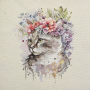 Dekostoff Gobelinstoff Panel Flower Cat, 46 x 46 cm