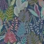 Tissu déco semi panama feuilles Vintage botanical leaves, bleu foncé