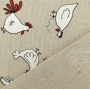 Tissu déco semi panama poules Chicken Family, naturelle