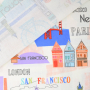 Decoratiestof half panama Famous Big City, wit