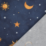 Tissu déco semi panama qui brille dans le noir Lune & étoiles Glow in the Dark, bleu