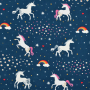 Tissu déco semi panama qui brille dans le noir Licorne Glow in the Dark, bleu foncé