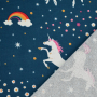 Tissu déco semi panama qui brille dans le noir Licorne Glow in the Dark, bleu foncé
