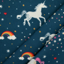 Tissu déco semi panama qui brille dans le noir Licorne Glow in the Dark, bleu foncé