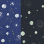 Tissu déco semi panama qui brille dans le noir Galaxies Glow in the Dark, bleu